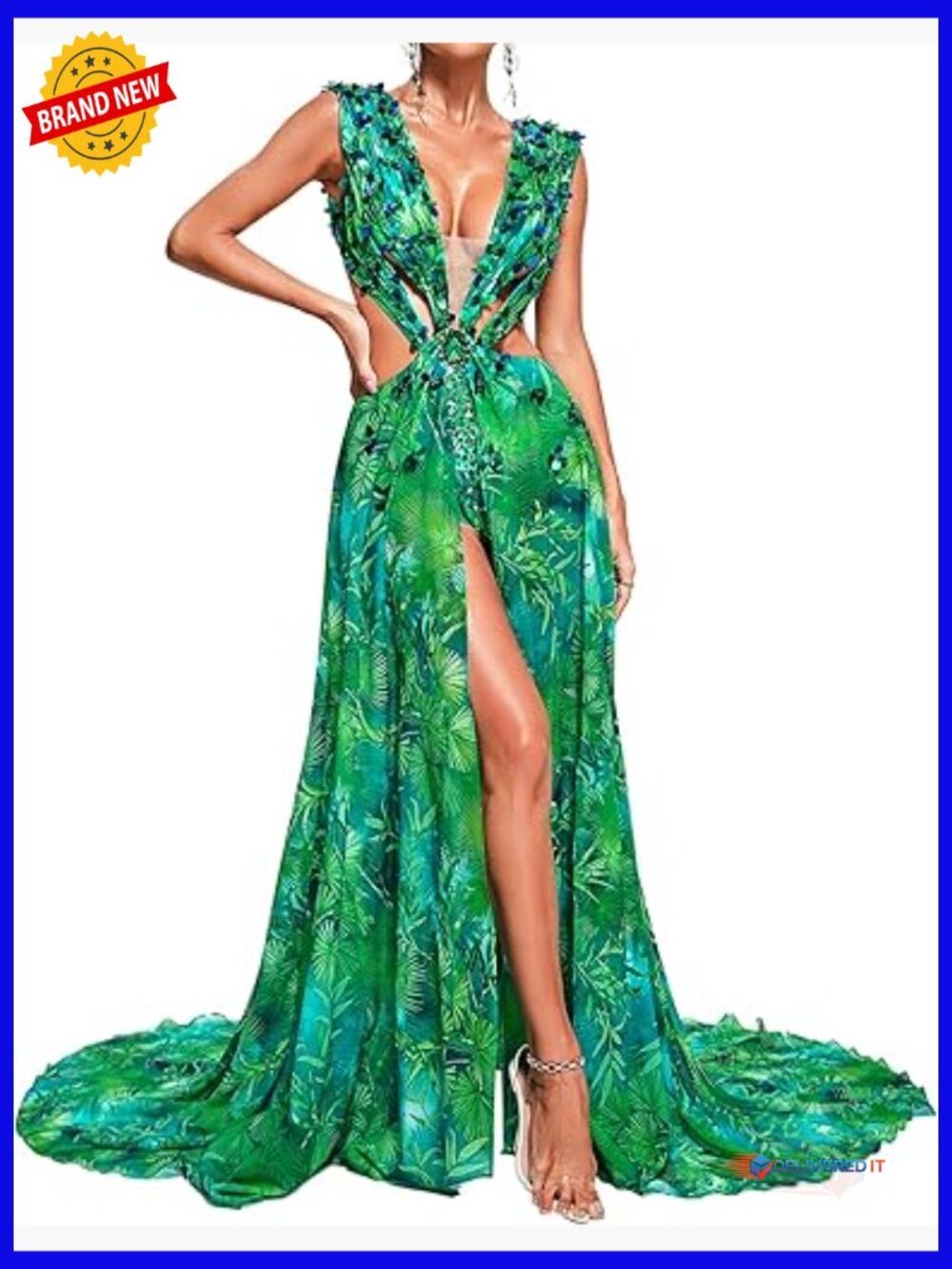 Sleeveless Maxi Dress with Backless Cut Out Deep V Neck Sheath Silhouette